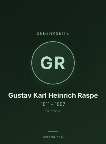 Gedenkportrait von Gustav Karl Heinrich Raspe