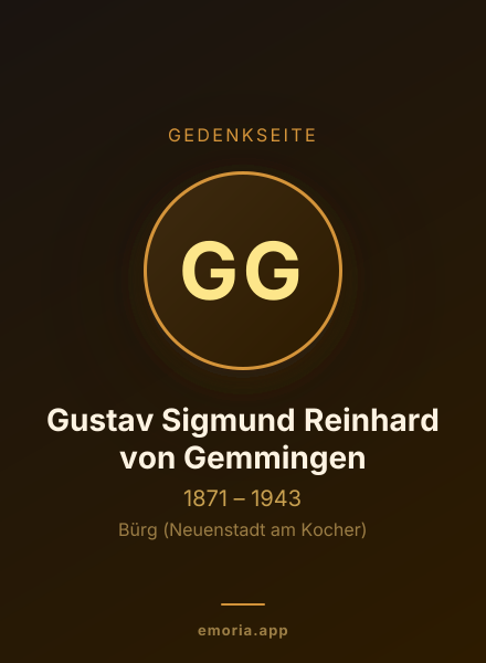 Gedenkportrait von Gustav Sigmund Reinhard von Gemmingen
