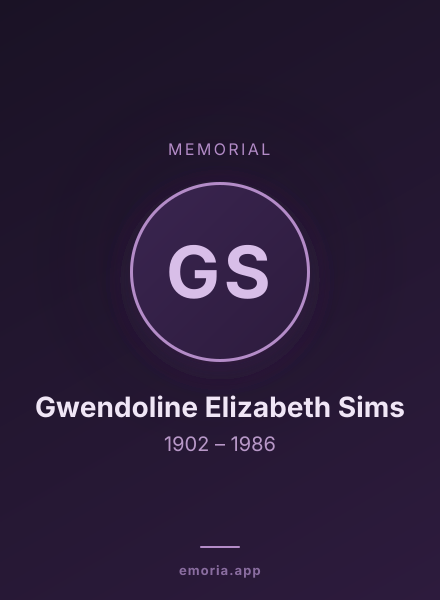 Memorial portrait of Gwendoline Elizabeth Sims