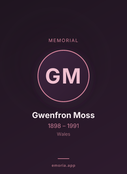 Memorial portrait of Gwenfron Moss