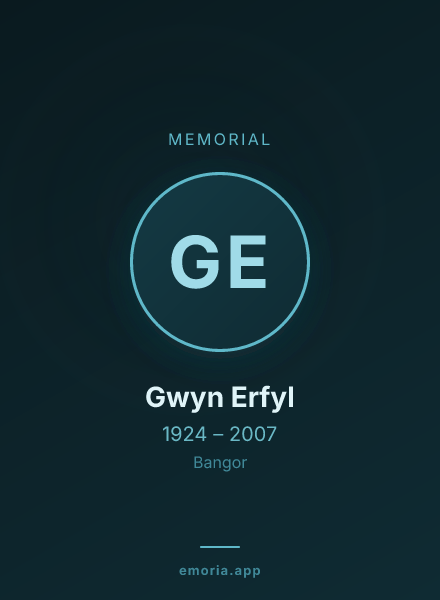 Memorial portrait of Gwyn Erfyl