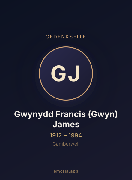 Gedenkportrait von Gwynydd Francis (Gwyn) James