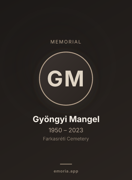 Memorial portrait of Gyöngyi Mangel