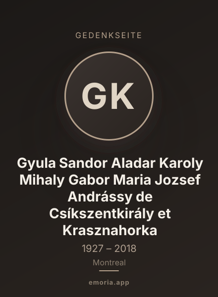 Gedenkportrait von Gyula Sandor Aladar Karoly Mihaly Gabor Maria Jozsef Andrássy de Csíkszentkirály et Krasznahorka
