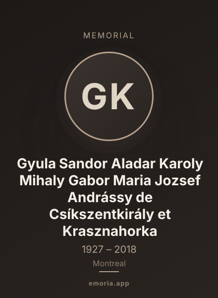 Memorial portrait of Gyula Sandor Aladar Karoly Mihaly Gabor Maria Jozsef Andrássy de Csíkszentkirály et Krasznahorka