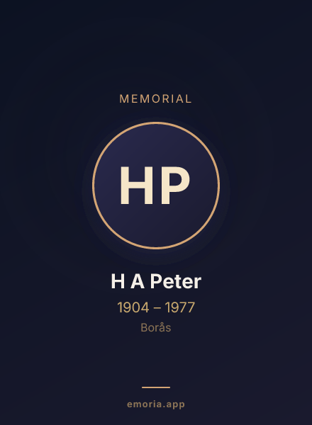Memorial portrait of H A Peter