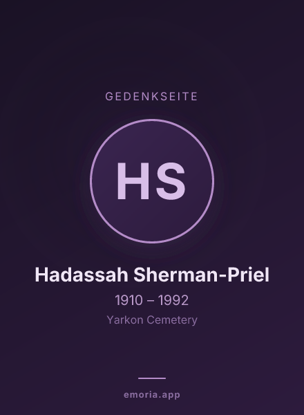 Gedenkportrait von Hadassah Sherman-Priel
