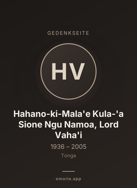 Gedenkportrait von Hahano-ki-Mala'e Kula-'a Sione Ngu Namoa, Lord Vaha'i