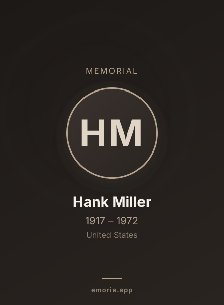 Memorial portrait of Hank Miller