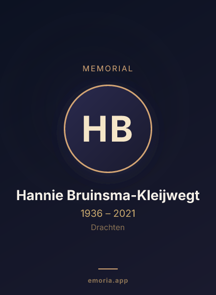 Memorial portrait of Hannie Bruinsma-Kleijwegt