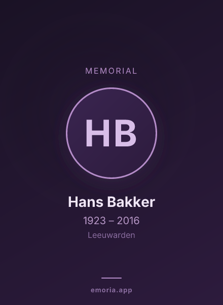Memorial portrait of Hans Bakker