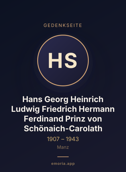 Gedenkportrait von Hans Georg Heinrich Ludwig Friedrich Hermann Ferdinand Prinz von Schönaich-Carolath