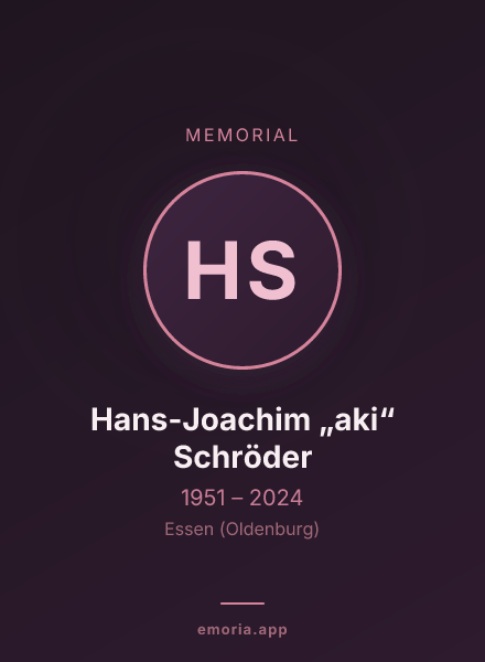 Memorial portrait of Hans-Joachim „aki“ Schröder