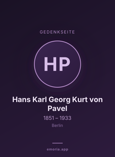 Gedenkportrait von Hans Karl Georg Kurt von Pavel