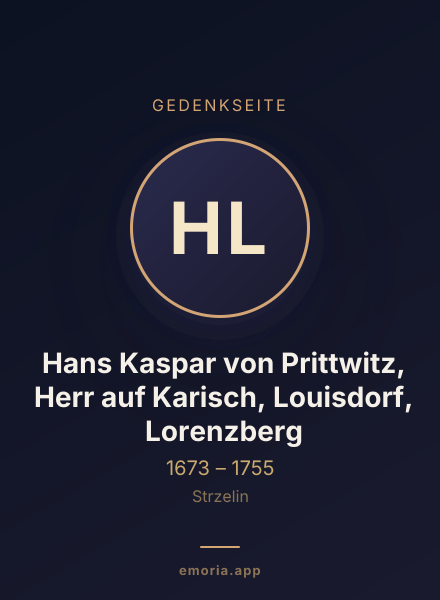 Gedenkportrait von Hans Kaspar von Prittwitz, Herr auf Karisch, Louisdorf, Lorenzberg