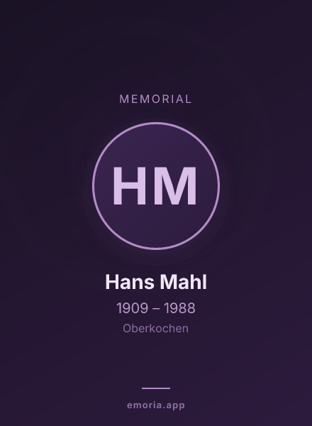 Memorial portrait of Hans Mahl