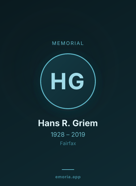 Memorial portrait of Hans R. Griem