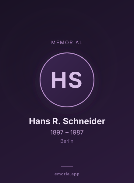 Memorial portrait of Hans R. Schneider