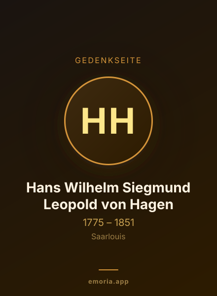 Gedenkportrait von Hans Wilhelm Siegmund Leopold von Hagen