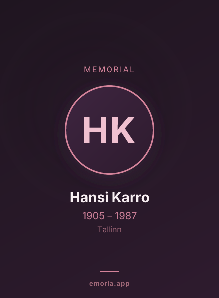 Memorial portrait of Hansi Karro