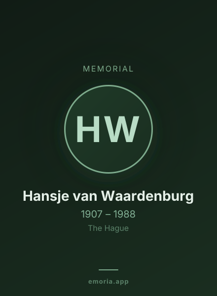 Memorial portrait of Hansje van Waardenburg