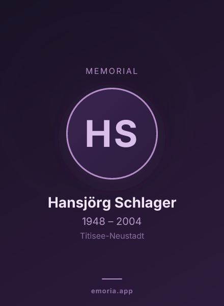 Memorial portrait of Hansjörg Schlager