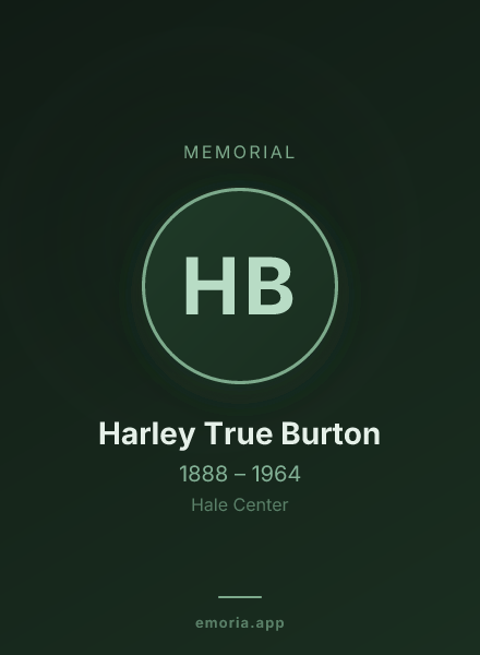 Memorial portrait of Harley True Burton