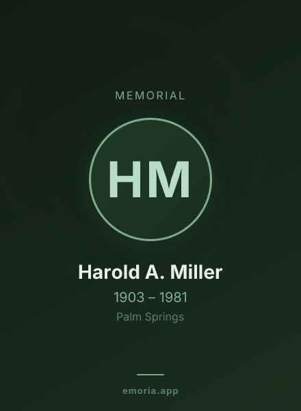 Memorial portrait of Harold A. Miller