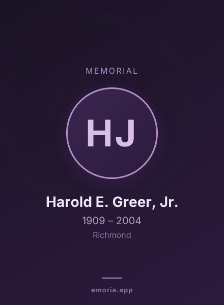 Memorial portrait of Harold E. Greer, Jr.