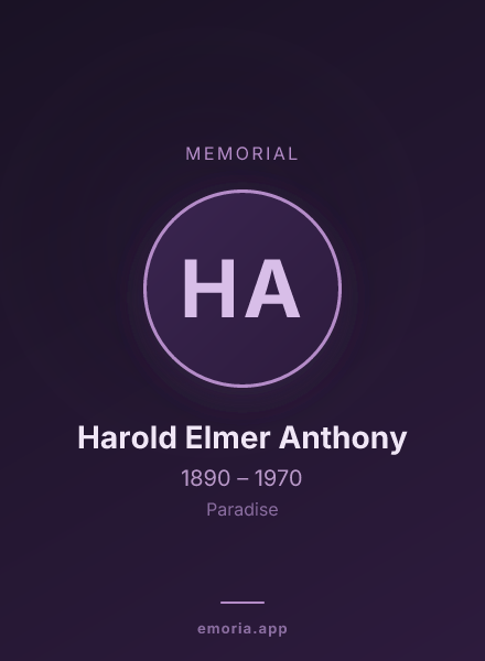 Memorial portrait of Harold Elmer Anthony