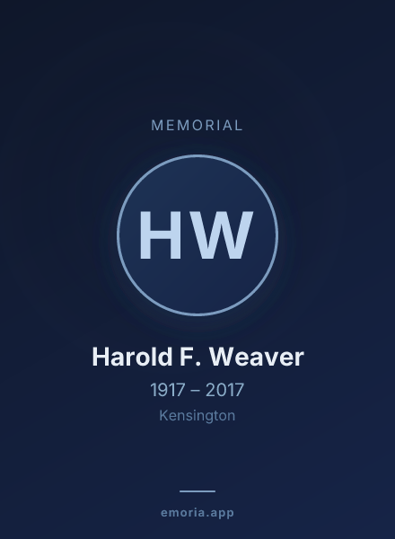 Memorial portrait of Harold F. Weaver