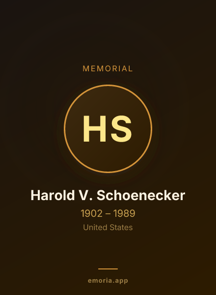 Memorial portrait of Harold V. Schoenecker