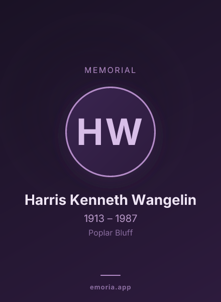 Memorial portrait of Harris Kenneth Wangelin