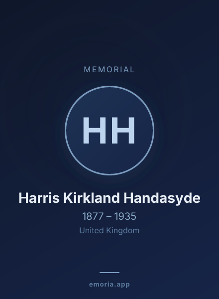 Memorial portrait of Harris Kirkland Handasyde