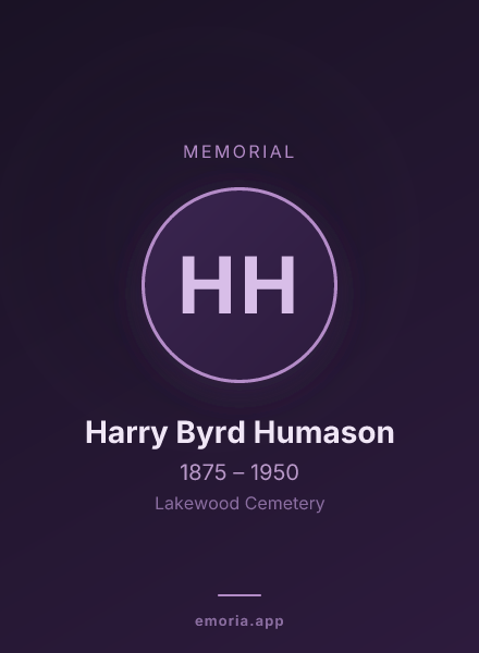 Memorial portrait of Harry Byrd Humason