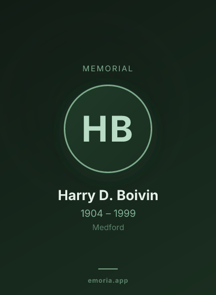 Memorial portrait of Harry D. Boivin