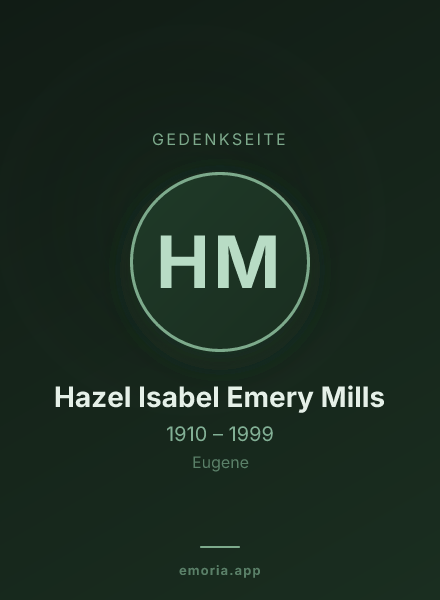 Gedenkportrait von Hazel Isabel Emery Mills