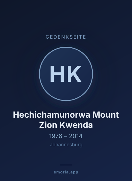 Gedenkportrait von Hechichamunorwa Mount Zion Kwenda