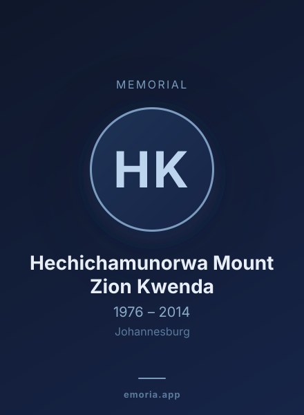 Memorial portrait of Hechichamunorwa Mount Zion Kwenda