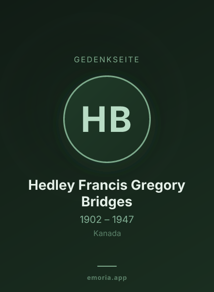 Gedenkportrait von Hedley Francis Gregory Bridges