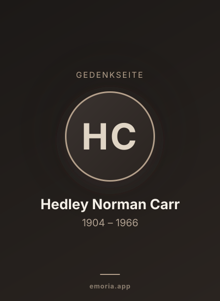 Gedenkportrait von Hedley Norman Carr
