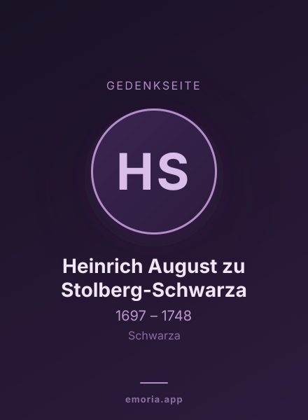 Gedenkportrait von Heinrich August zu Stolberg-Schwarza