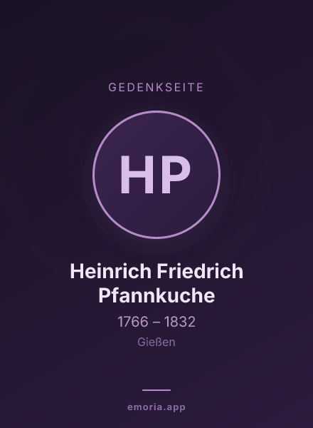 Gedenkportrait von Heinrich Friedrich Pfannkuche