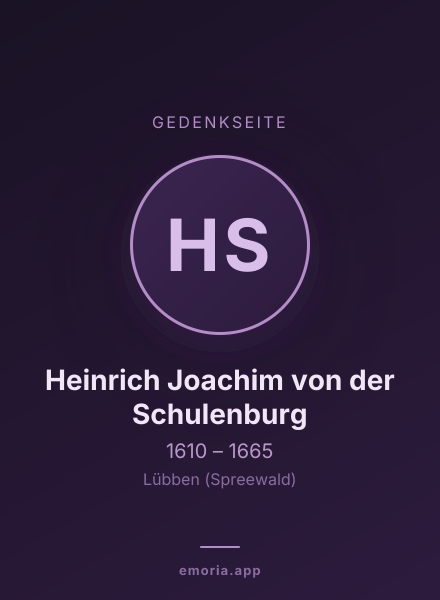 Gedenkportrait von Heinrich Joachim von der Schulenburg