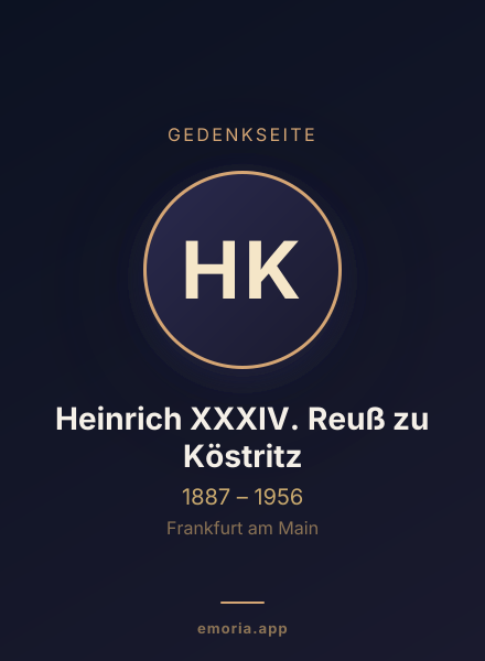 Gedenkportrait von Heinrich XXXIV. Reuß zu Köstritz