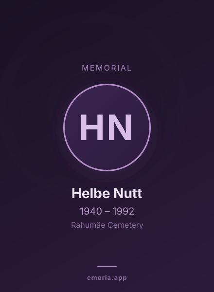 Memorial portrait of Helbe Nutt