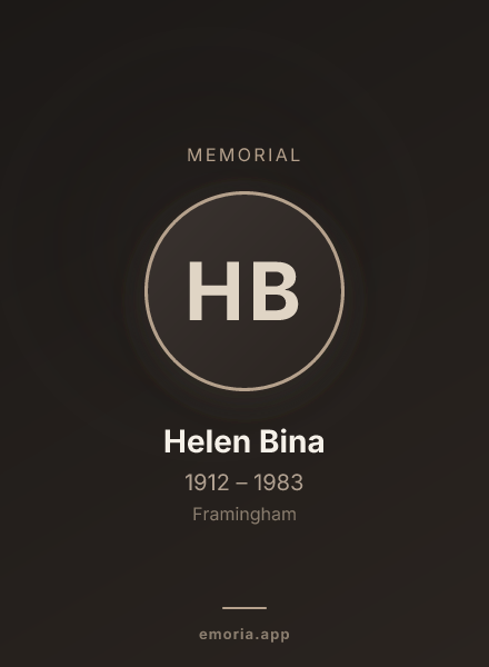 Memorial portrait of Helen Bina