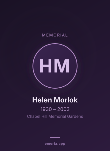 Memorial portrait of Helen Morlok