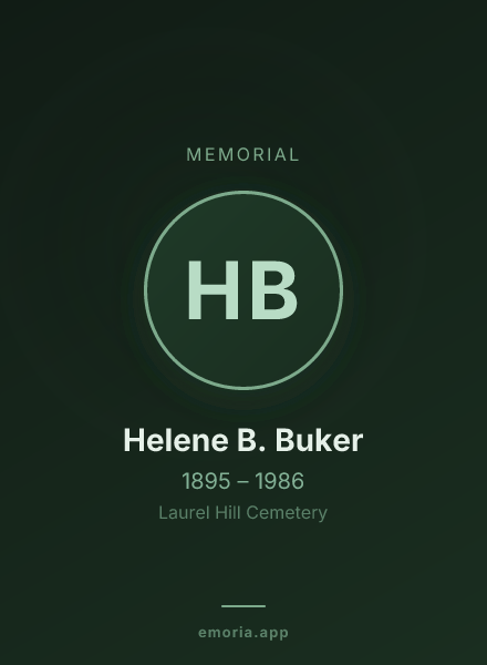 Memorial portrait of Helene B. Buker