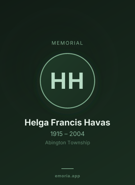 Memorial portrait of Helga Francis Havas